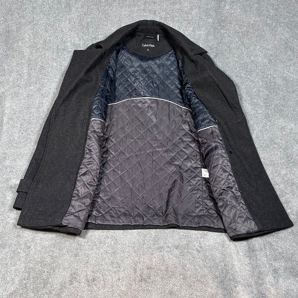 Calvin Klein Men Wool Blend Double Breasted Peacoat Charcoal Gray Size S - Picture 5 of 11